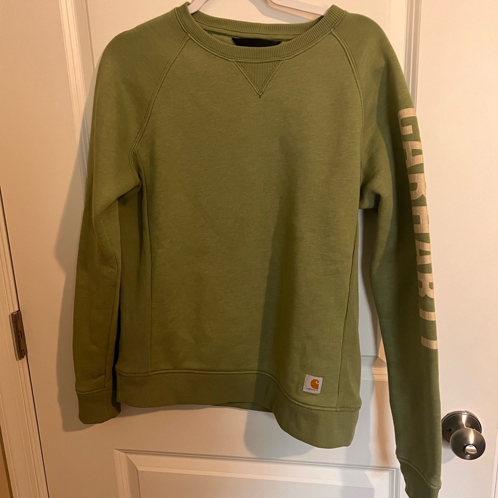 Carhartt Women's M Sweatshirt Block Textured Logo Crew Neck Relaxed Fit Green